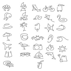travel icons set drawn in one line