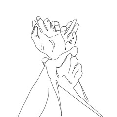 hands raised up and holding each other drawn in one stroke