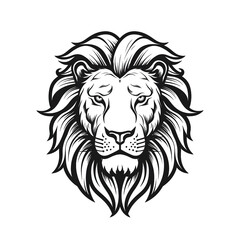 Fototapeta na wymiar Lion head, cartoon style, black and white color, minimalist, isolated PNG white background