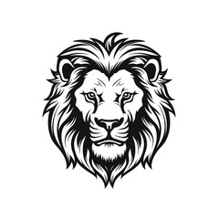 Obraz na płótnie Canvas Lion head, cartoon style, black and white color, minimalist, isolated PNG white background