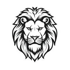 Fototapeta premium Lion head, cartoon style, black and white color, minimalist, isolated PNG white background