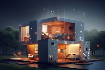 Smart home components connected via IoT Internet of things, modern Artificial intelligence powered smart home, Generative AI