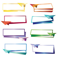 Set of colorful paper planes with banners