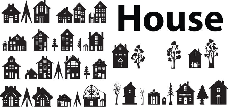 Illustration of a set of silhouette real estate house vector designs.
