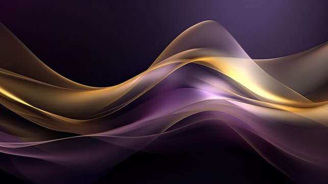 an Abstract Horizontal background, flowing waves of purple, gold, and black. Liquid flow texture. Fluid art Abtract-themed, photorealistic illustrations in JPG. Generative AI