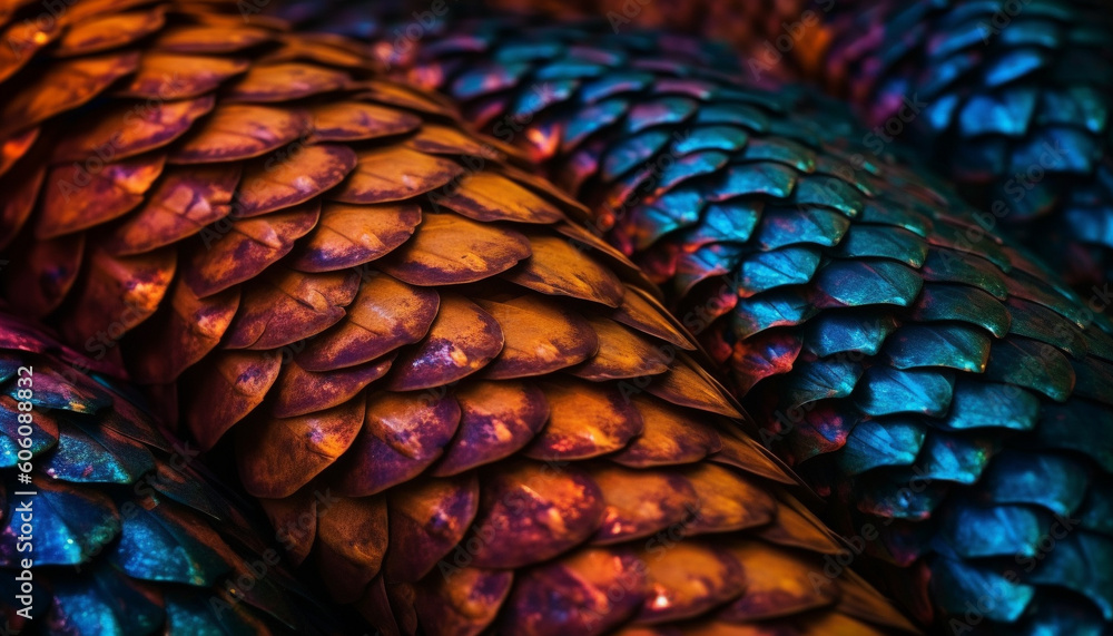 Poster multi colored viper scales spiral in abstract pattern generated by ai