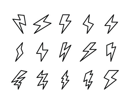 Lightning Bolt Lightning Flash Thunder Icon Set Electric Power Clean Energy Green. Icons Set, Energy, Eco, Friendly Power Icon Vector Symbol Logo Illustration Line Editable Stroke