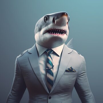 3d render of shark wearing suit ,Generative AI