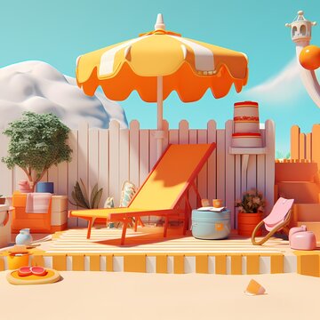 3d render of summer scene,Generative AI