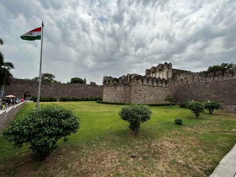 Majestic front Walls of Golconda Fort from Hyderabad, India