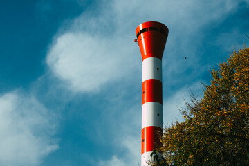 chimney with smoke, red and white