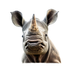 a Cute baby Rhino portrait, cute African wildlife,  Nature-themed, photorealistic illustrations in a PNG, cutout, and isolated. Generative AI