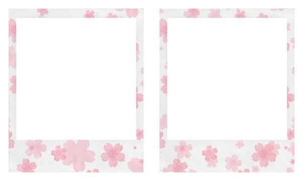 Empty Polaroid photo frames on transparent background, decorative frames with cherry blossoms, png file	