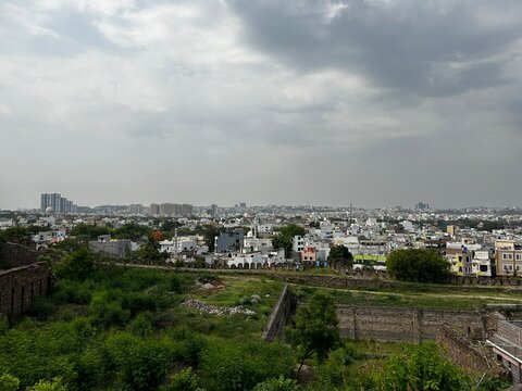 View of Hyderabad from Golconda Fort, Hyderabad, India.