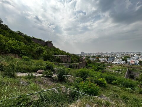 View of Hyderabad from Golconda Fort, Hyderabad, India.