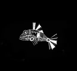 Fotobehang Surrealisme Graphic Fish Black and White
