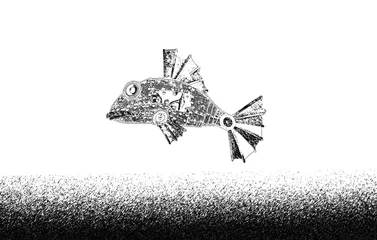 Stickers pour porte Surréalisme Graphic Black Fish on Withe Background