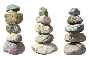 Realistic balance stack of stones peaceful cutout transparent backgrounds 3d rendering illustrations png