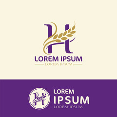 concept of  letter H, logo design  rice farm branding