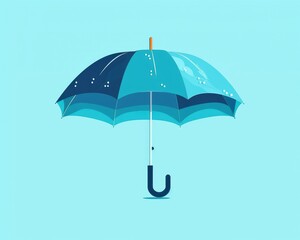 Blue umbrella with raindrops, flat colors. Generative AI