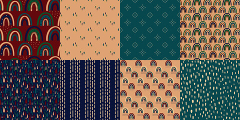 Aesthetic Boho seamless patterns set Modern patterns trendy patterns