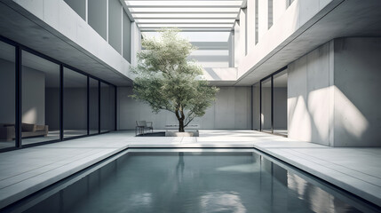 Fototapeta na wymiar interior of modern house with tree Generative AI.