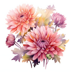 Digital Watercolor Painting of Chrysanthemum Flowers. Generative AI