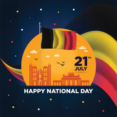 Belgium national day Social Media Post Banner Design,Independence Day of Belgium banner with retro abstract geometric shapes.Belgium flag with landscape landmarks Vector Illustration 