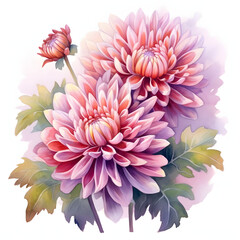 Digital Watercolor Painting of Chrysanthemum Flowers. Generative AI