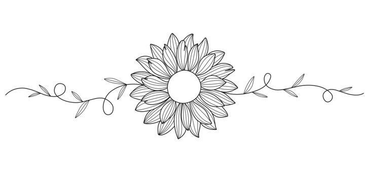 Sun flower line art style vector illustration