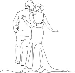 one line drawing of hugging couple vector minimalism. Single hand drawn continuous of man and woman in romantic moment.