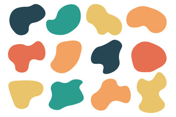 retro colors shape set, Random blobs print. Black Form Abstract style design simple rounded	
