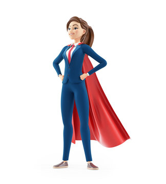 3d cartoon businesswoman standing with red cape