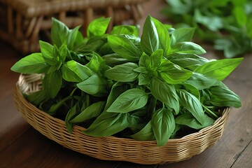 Naklejka premium Envision a bundle of fragrant basil leaves 