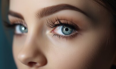Fototapeta premium Woman with long lashes in a beauty salon, Eyelash extension, generative AI