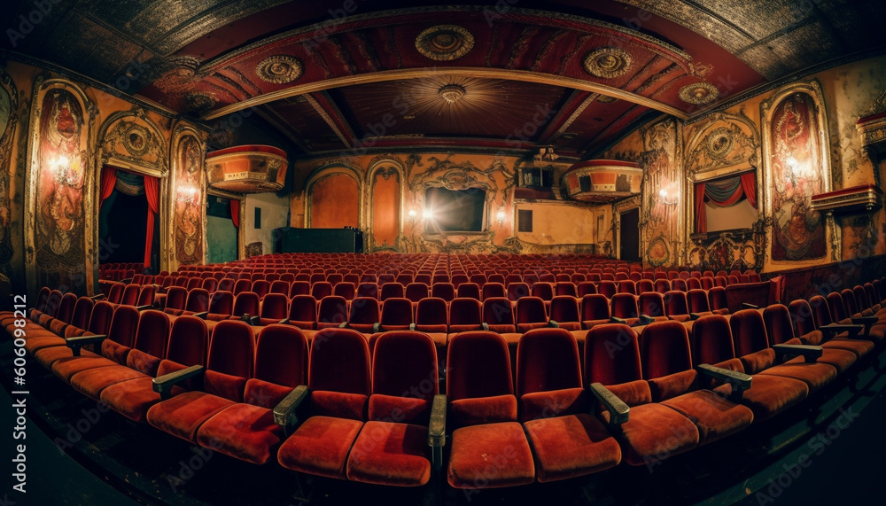 Poster empty auditorium with rows of comfortable chairs generated by ai