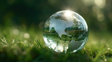 Sustainable and environment concept of clear transparent world on the ground, earth day concept. Generative AI