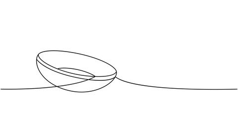 Empty ceramic plate one line continuous drawing. Kitchen tools continuous one line illustration. Vector minimalist linear illustration.