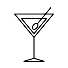 Martini. Alcohol cocktail with olive in glass. Line icon. Vector illustration isolated on white background.