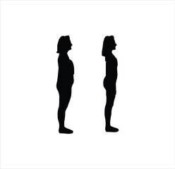 A woman with body size before and after silhouette vector art.