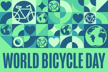 World Bicycle Day. June 3. Holiday concept. Template for background, banner, card, poster with text inscription. Vector EPS10 illustration.