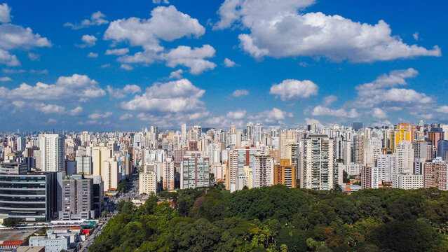 Blue Skyline drone view of S&atilde;o Paulo