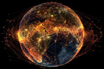 network conections over the planet, ilustration  made with generative Ai technology	