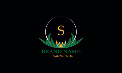 Floral logo design with elegant letter S. Monogram elements for women's beauty salon, massage, cosmetics or spa brand, business.