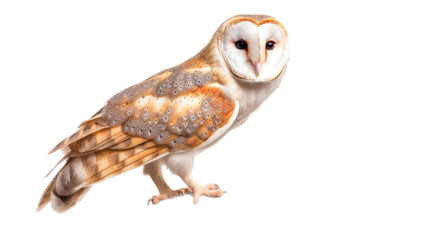 a Barn Owl perched in front view as an isolated and transparent PNG in a Nature-themed, photorealistic illustration. Generative ai