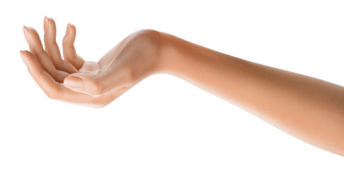 Close-up of a woman's hand, revealing the beauty of perfect skin. Concept for promoting body care and beauty products. Studio shot of woman's hand, showcasing a manicure.