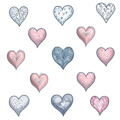 Heart doodles set.