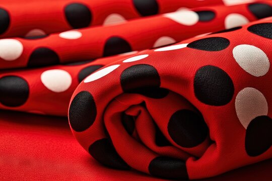  A Close Up Of A Red And Black Polka Dot Fabric With White Dots On It And A Red Background With White Polka Dots On It.  Generative Ai