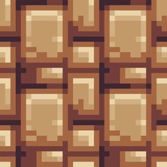 Brown brick wall pixel art stile texture. Abstract seamless fashion trend pattern, vector illustration. Design for video game and mobile app.