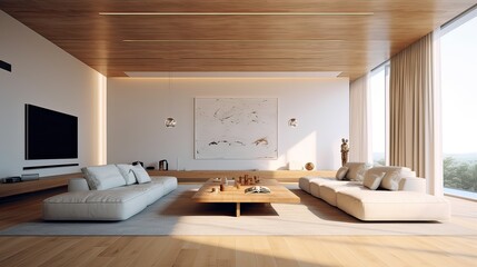 Fototapeta na wymiar Modern interior design of a living room in an apartment. Generative AI